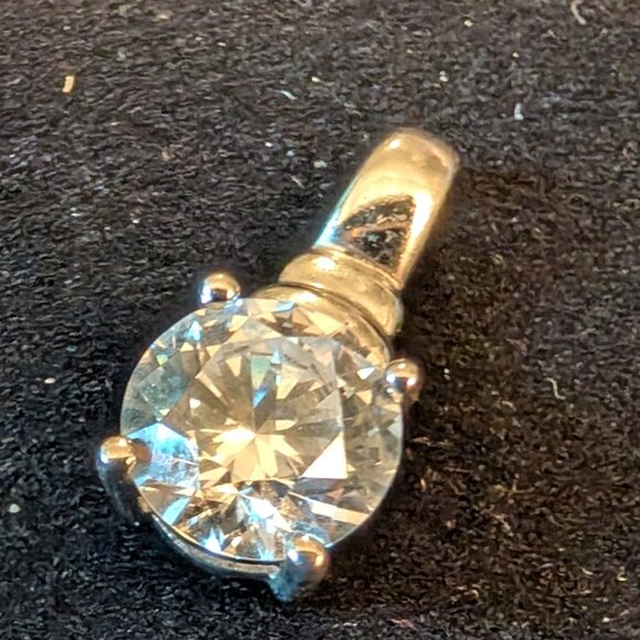 Large Cubic Zirconia Diamond Sterling Silver Pendant - Picture 2 of 6